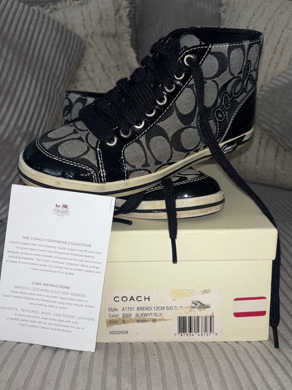 Coach Black & Gray Signature High-Top Sneakers for Women